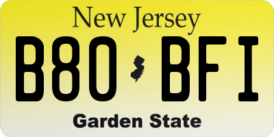 NJ license plate B80BFI