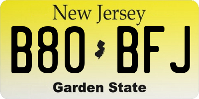 NJ license plate B80BFJ
