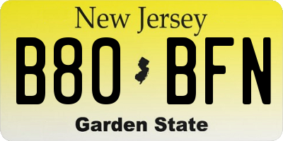 NJ license plate B80BFN