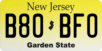 NJ license plate B80BFO