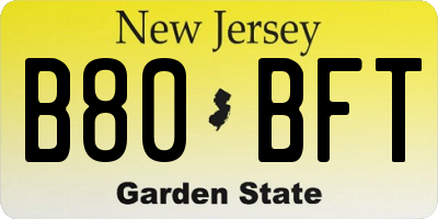 NJ license plate B80BFT