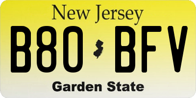 NJ license plate B80BFV