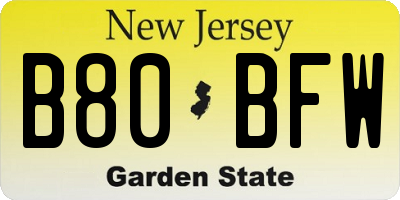NJ license plate B80BFW