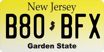NJ license plate B80BFX