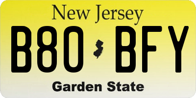 NJ license plate B80BFY