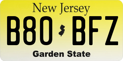 NJ license plate B80BFZ