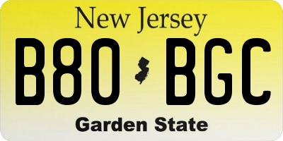 NJ license plate B80BGC