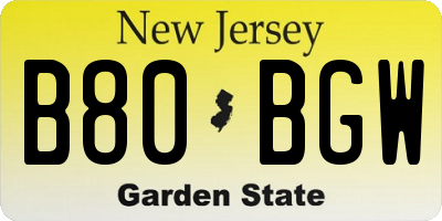 NJ license plate B80BGW