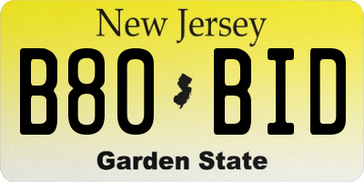 NJ license plate B80BID