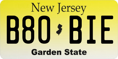 NJ license plate B80BIE