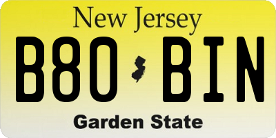 NJ license plate B80BIN