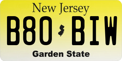 NJ license plate B80BIW