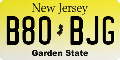 NJ license plate B80BJG