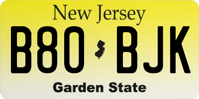 NJ license plate B80BJK