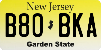 NJ license plate B80BKA