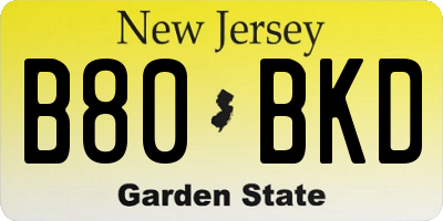 NJ license plate B80BKD
