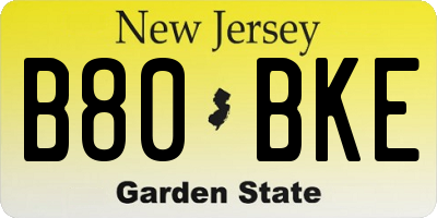 NJ license plate B80BKE