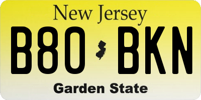 NJ license plate B80BKN