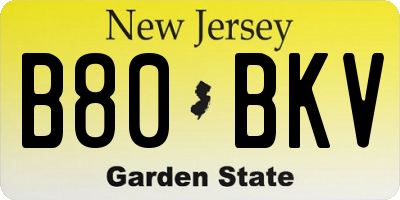 NJ license plate B80BKV