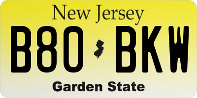 NJ license plate B80BKW