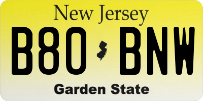 NJ license plate B80BNW