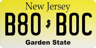 NJ license plate B80BOC