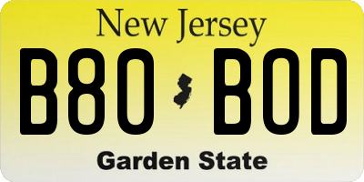 NJ license plate B80BOD