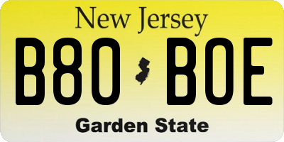 NJ license plate B80BOE
