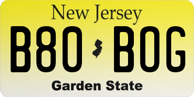 NJ license plate B80BOG