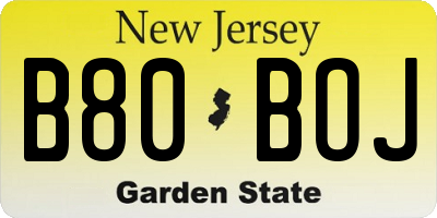 NJ license plate B80BOJ