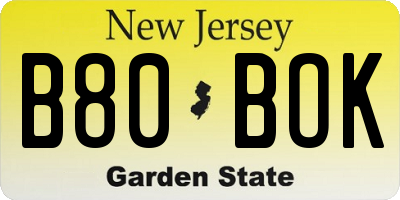 NJ license plate B80BOK