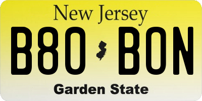 NJ license plate B80BON