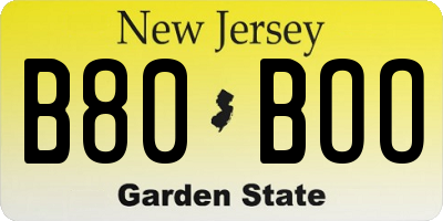 NJ license plate B80BOO