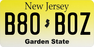 NJ license plate B80BOZ