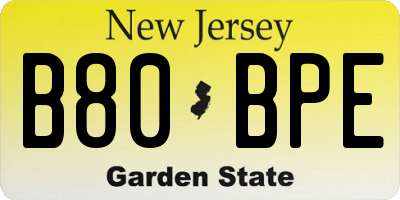 NJ license plate B80BPE