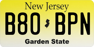 NJ license plate B80BPN