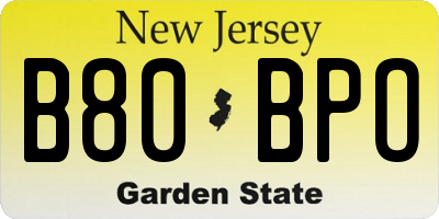 NJ license plate B80BPO