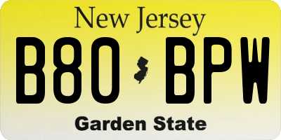 NJ license plate B80BPW