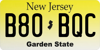 NJ license plate B80BQC