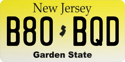 NJ license plate B80BQD