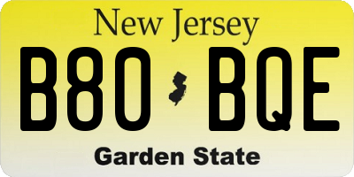 NJ license plate B80BQE