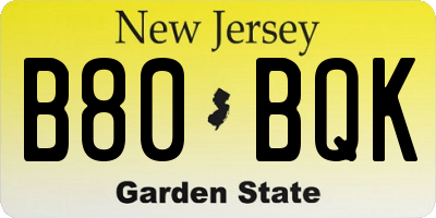 NJ license plate B80BQK