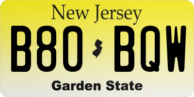 NJ license plate B80BQW