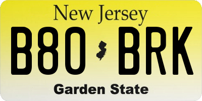 NJ license plate B80BRK