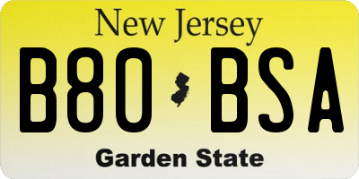 NJ license plate B80BSA