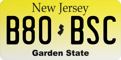 NJ license plate B80BSC