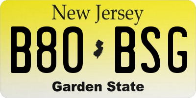 NJ license plate B80BSG