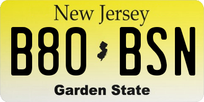 NJ license plate B80BSN