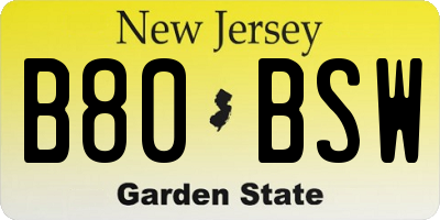 NJ license plate B80BSW