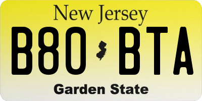 NJ license plate B80BTA